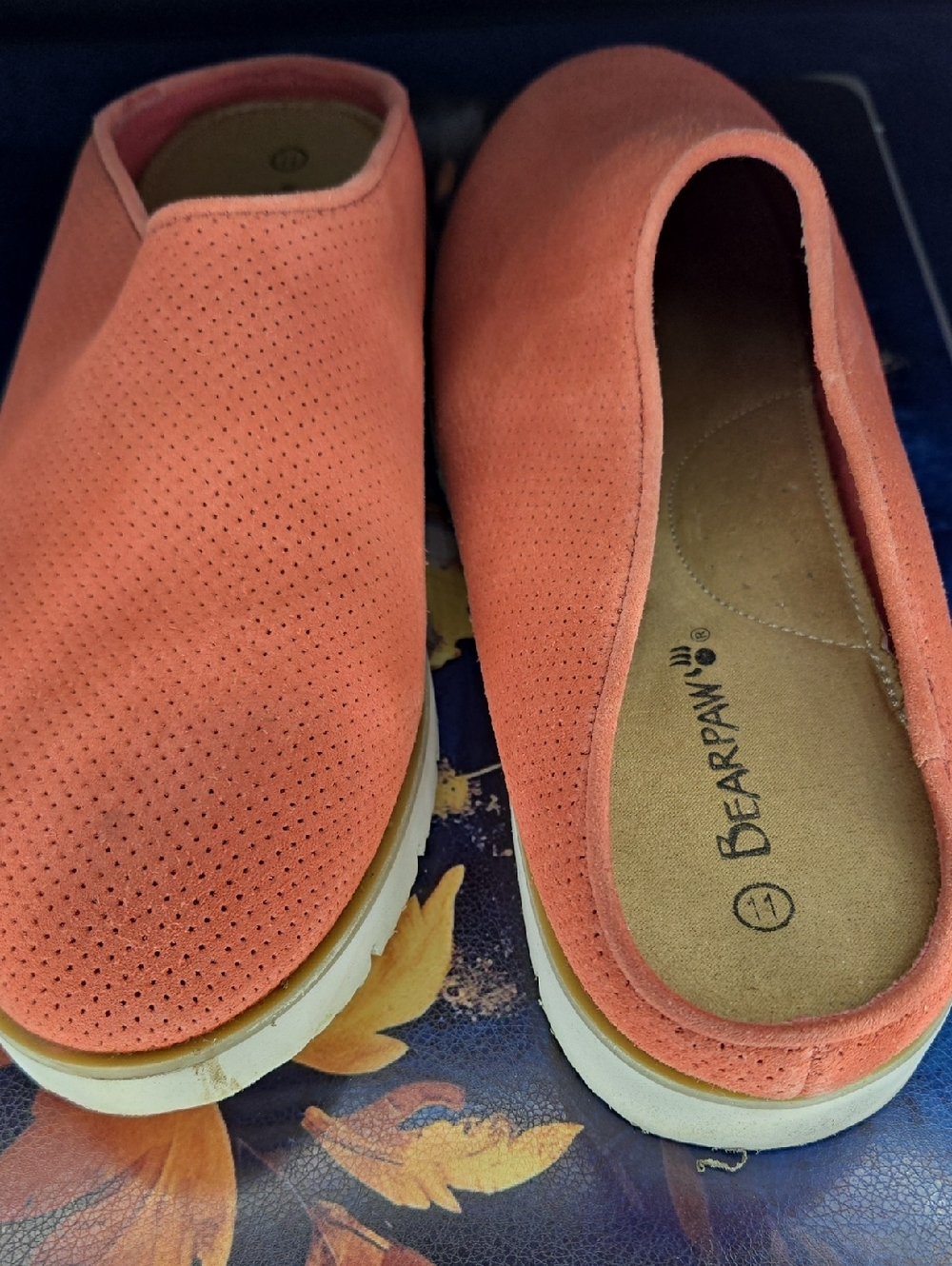 BearPaw Coral Perforated Slip-On Mules Worn Once